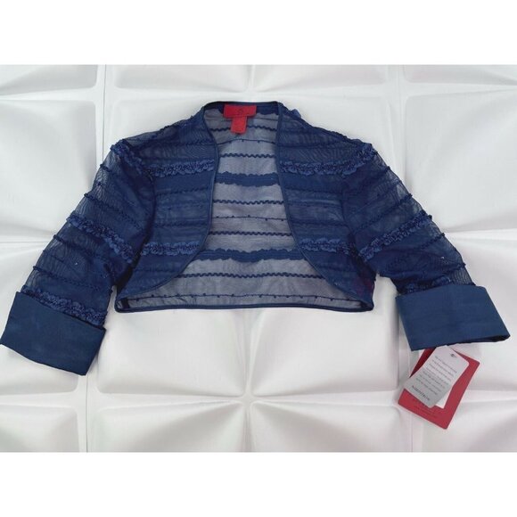NWT JS Collections Sz 8 Blue Mesh Ruffle Sheath Dress Bolero Jacket Shrug Set m - Picture 10 of 12